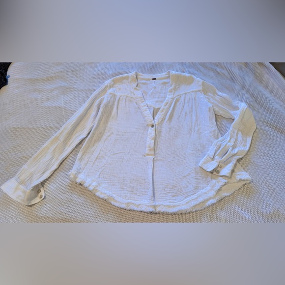 FREE PEOPLE White Cotton Gauze Textured Blouse Boho Top - Picture 3 of 12